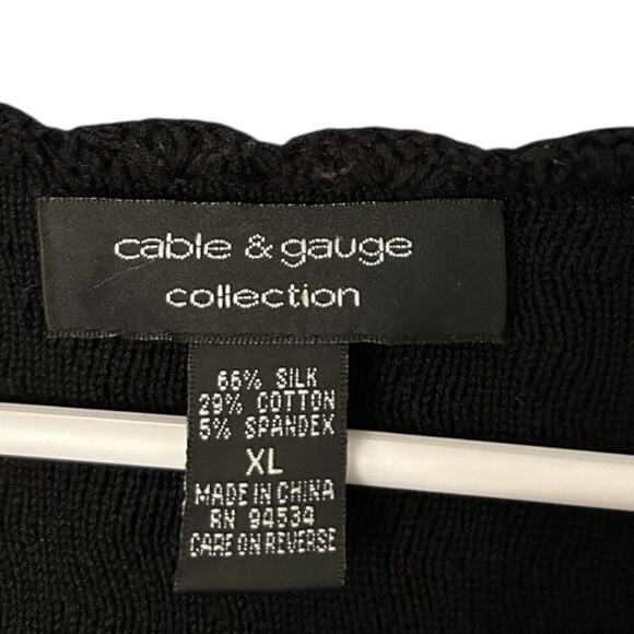 Cable & Gauge Collection Silk Blend Embellished Cardigan Womens XL Black Beaded - Picture 3 of 7